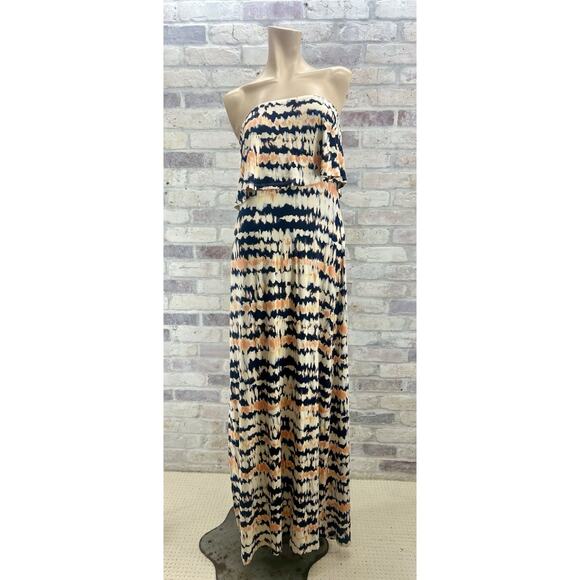Tart Womens Cotton‎ Boho Flowy Pullover Strapless Long Maxi Dress Tie Dye Sz L - Picture 2 of 10